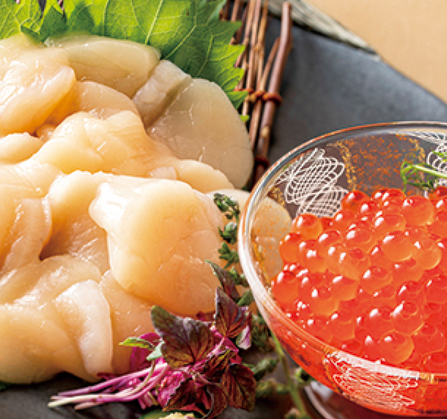 「鮭匠ふじい」いくら醤油漬・お刺身帆立貝柱