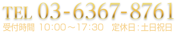 03-6367-8761 受付時間　10:00～17:30　定休日　土日祝日